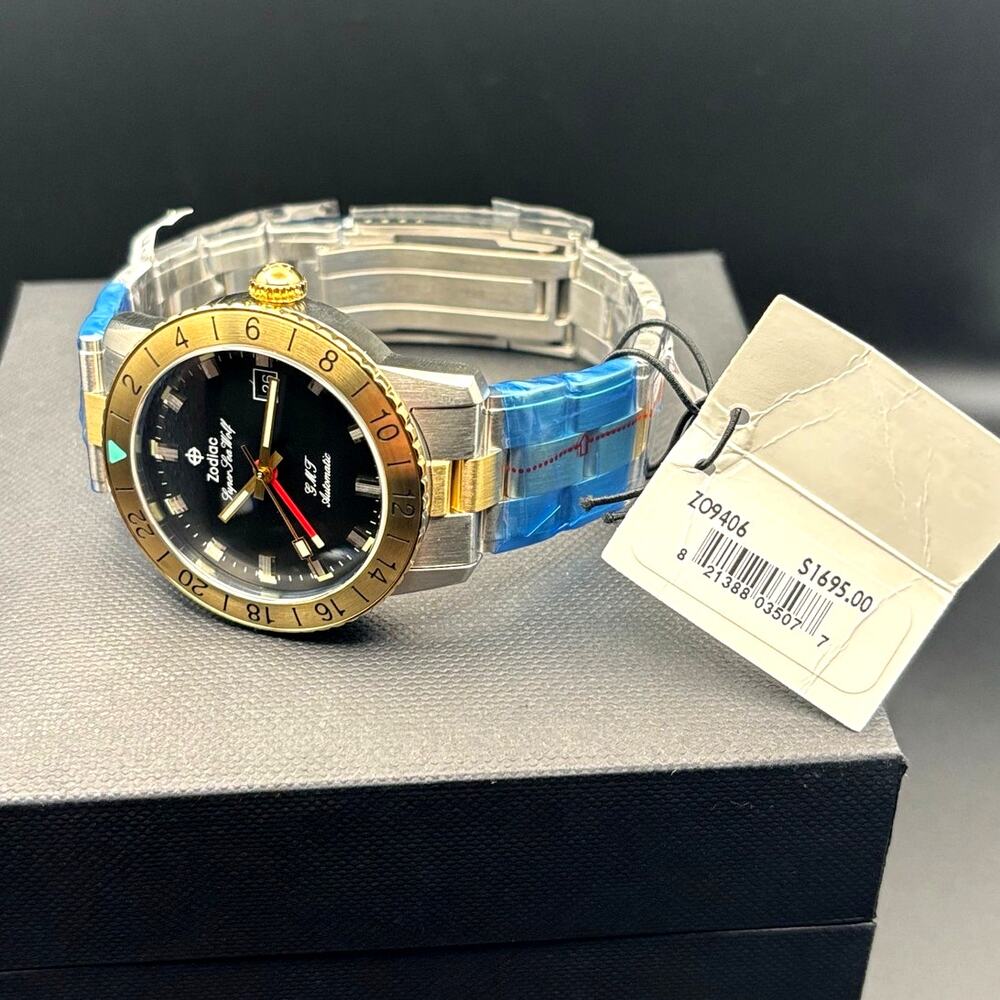 Zodiac Super Sea Wolf ZO9406 Mens 40mm GMT Automatic Stainless Steel Watch NIBWT - Picture 8 of 17